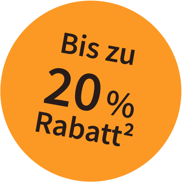 Gelber Kreis mit Text bis zu 20% Rabatt hoch 2