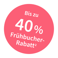 Störer 40 % Frühbucher-Rabatt mit Hochzahl 2