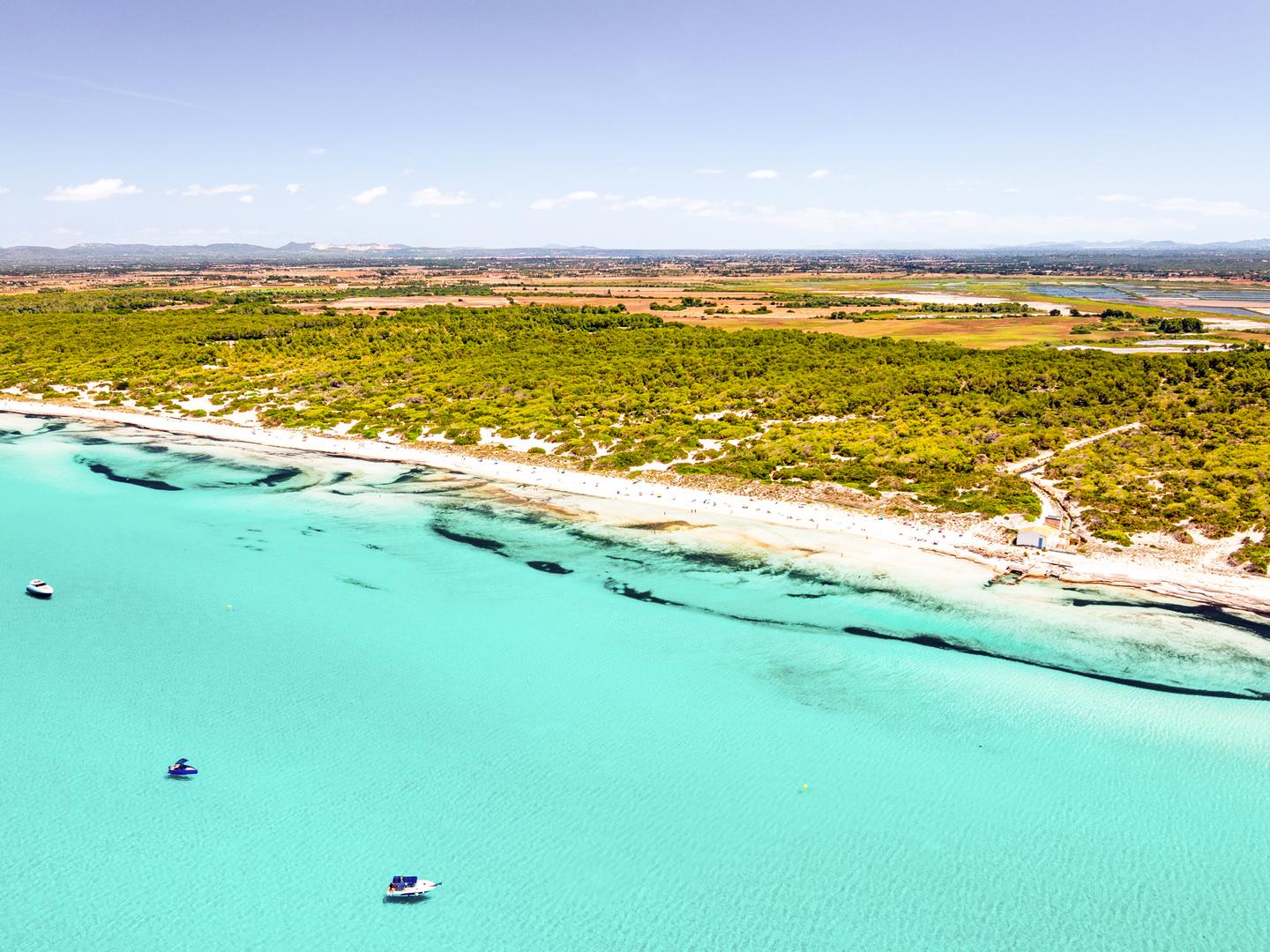 Luftaufnahme des Strands Es Trenc auf Mallorca – Naturstrand mit Dünenlandschaft