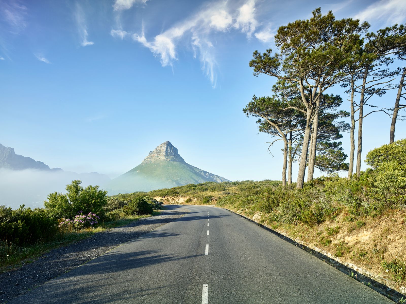 Leere Straße die zum Berg Lions Head in Kapstadt in Südafrika führt