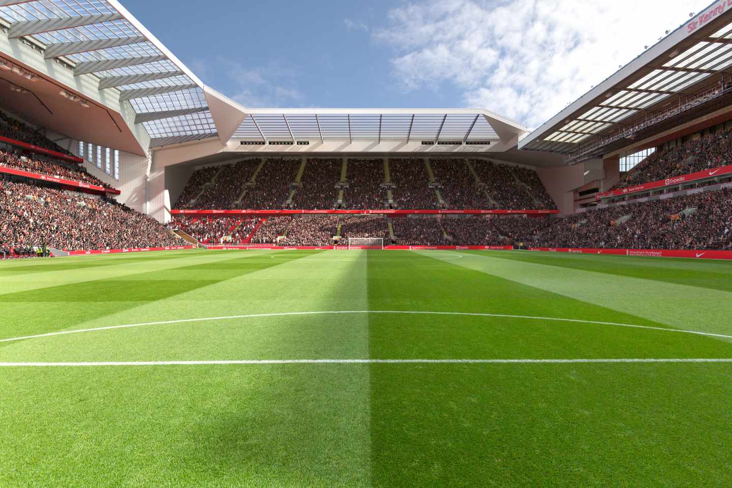 Anfield Stadium Innenraum mit grünem Rasen