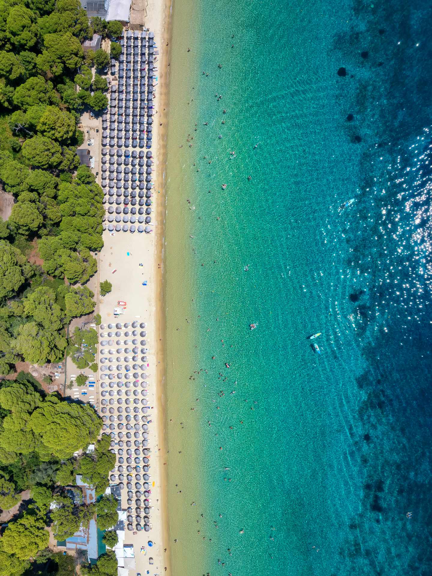 GettyImages-1904349460.jpg Luftaufnahme des beliebten Strandes von Koukounaries auf der Insel Skiathos von oben nach unten
