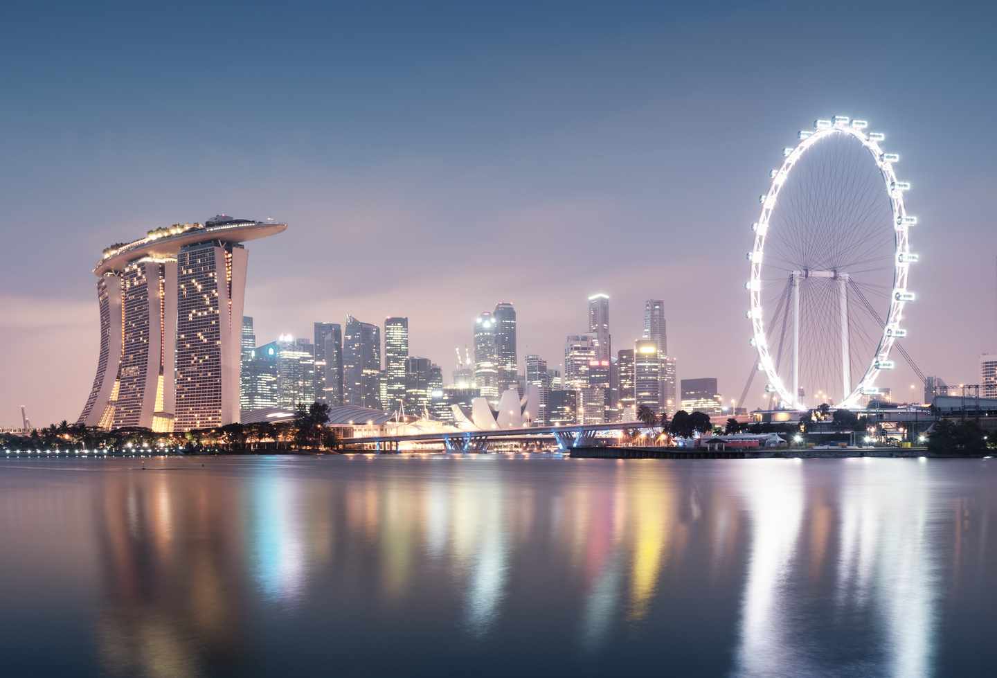 Singapurs Skyline bei Nacht