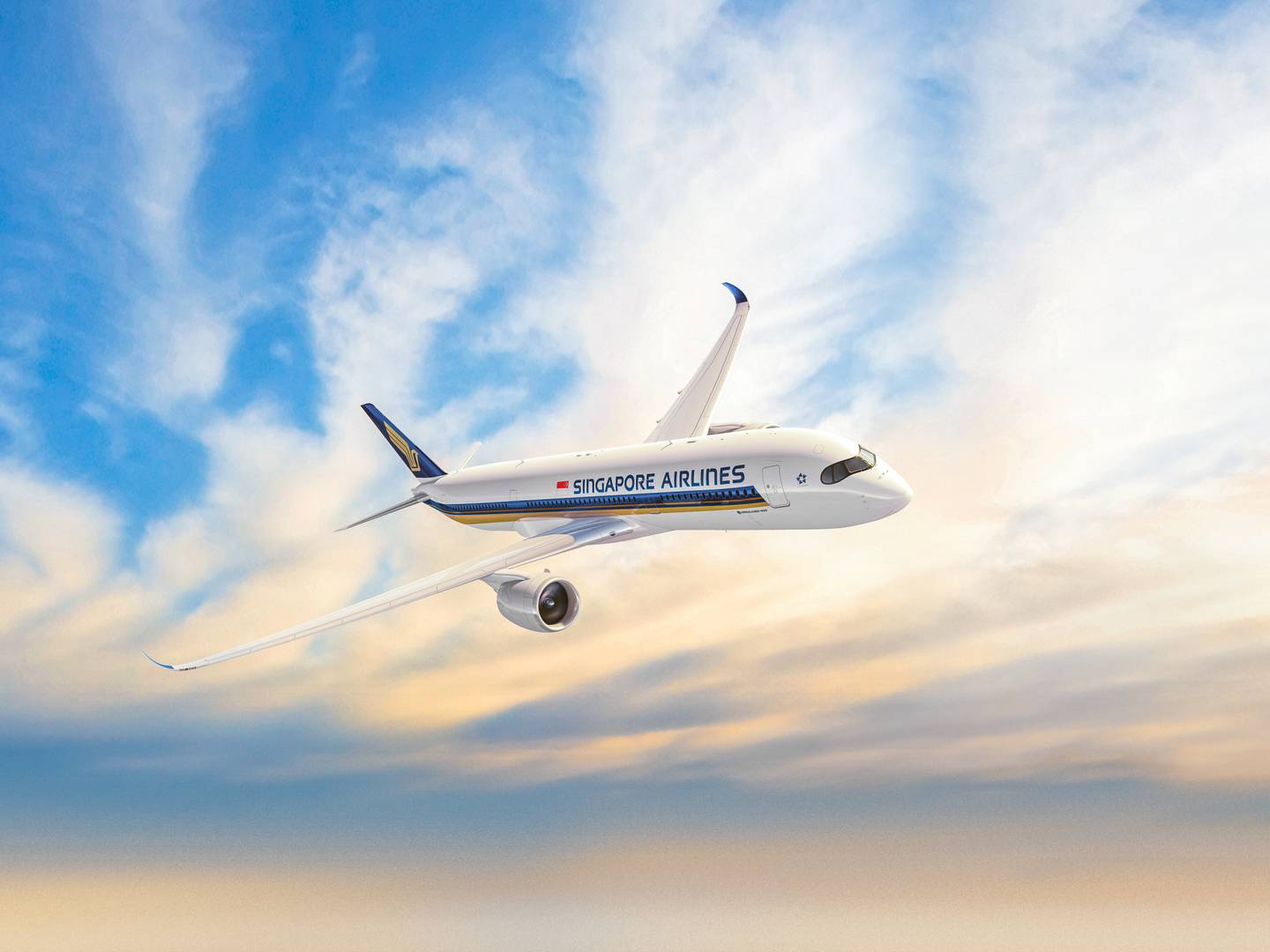 singapore-airlines-a350-pa-singapore-airlines-kv_4zu3_MWR.jpg Passagierflugzeug der Singapore Airlines im Flug vor wolkigem Himmel